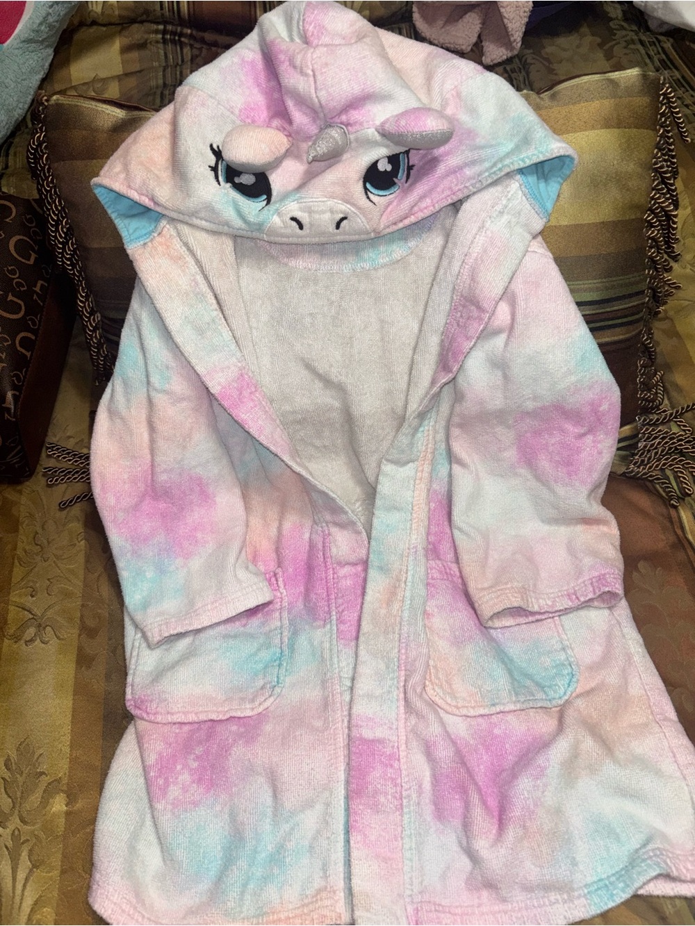 Kids' Unicorn Hooded Pajama Robe - Pink & Blue Tie-Dye